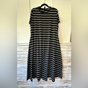 🖤 Emery Rose Black White Striped Midi Dress 1XL Flowy